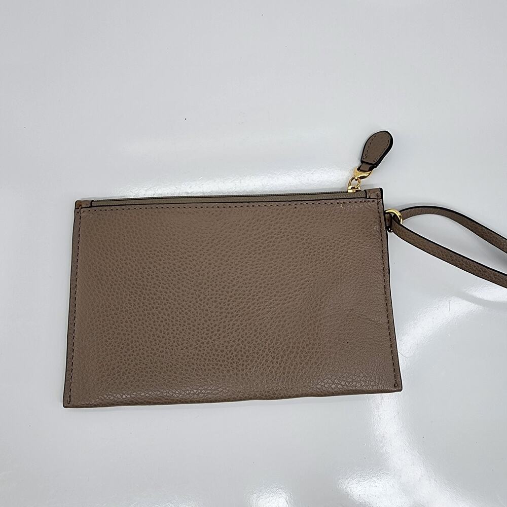 Ralph Lauren RLL Wristlet Taupe Pebbled Faux Leather Clutch Zip 8x5 Slight Flaws - Picture 3 of 12